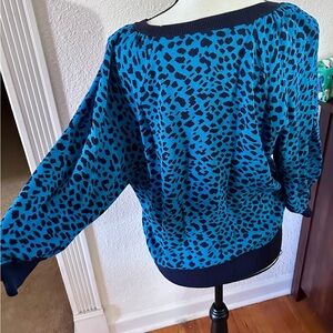 Blue Leopard Print dolman Sweater
